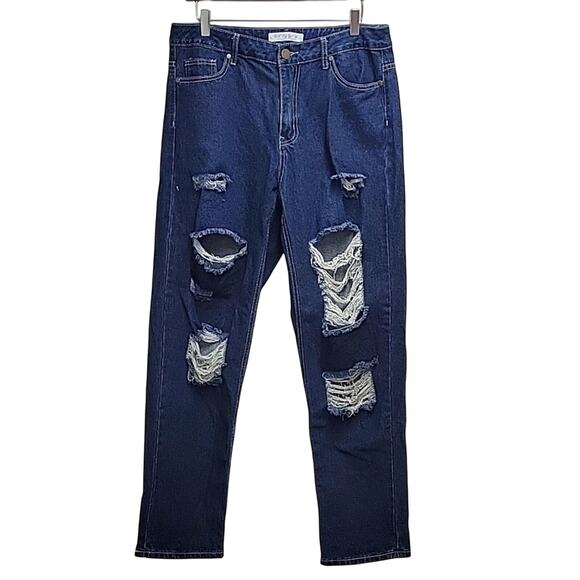 Curvy Girl by Ashley Stewart Distressed Jeans High Rise Straight Leg Size 14 - Picture 1 of 8